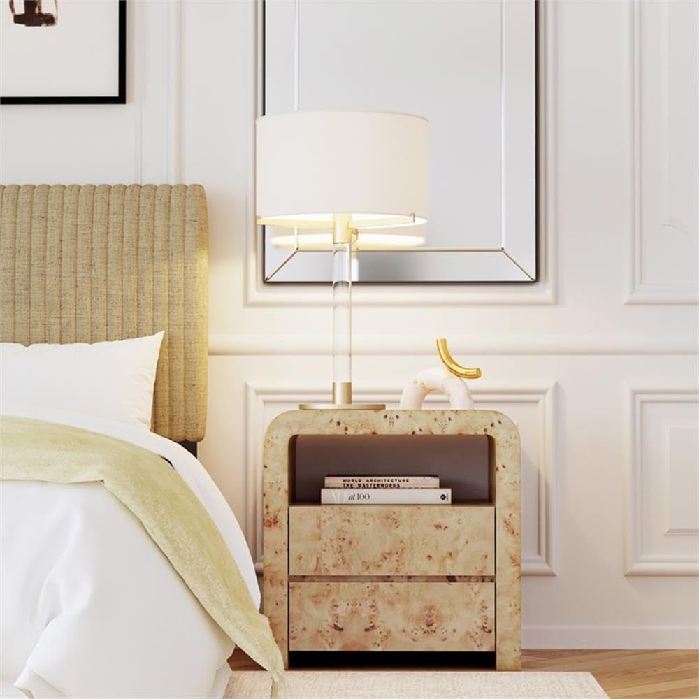 Cora Burl Nightstands with 2 Drawers Set of 2