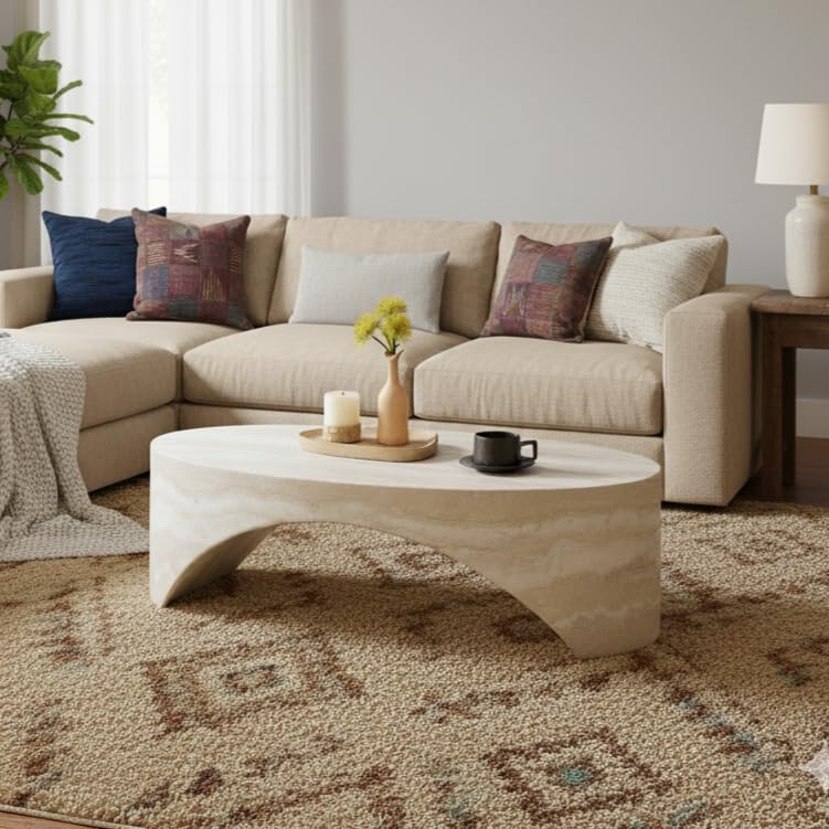 Oval Fiberglass Coffee Table with Minimalist Design