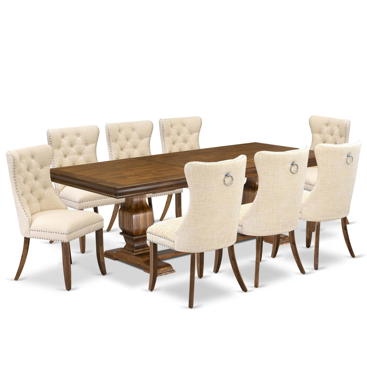 Dining Table Set with Light Beige Fabric Chairs