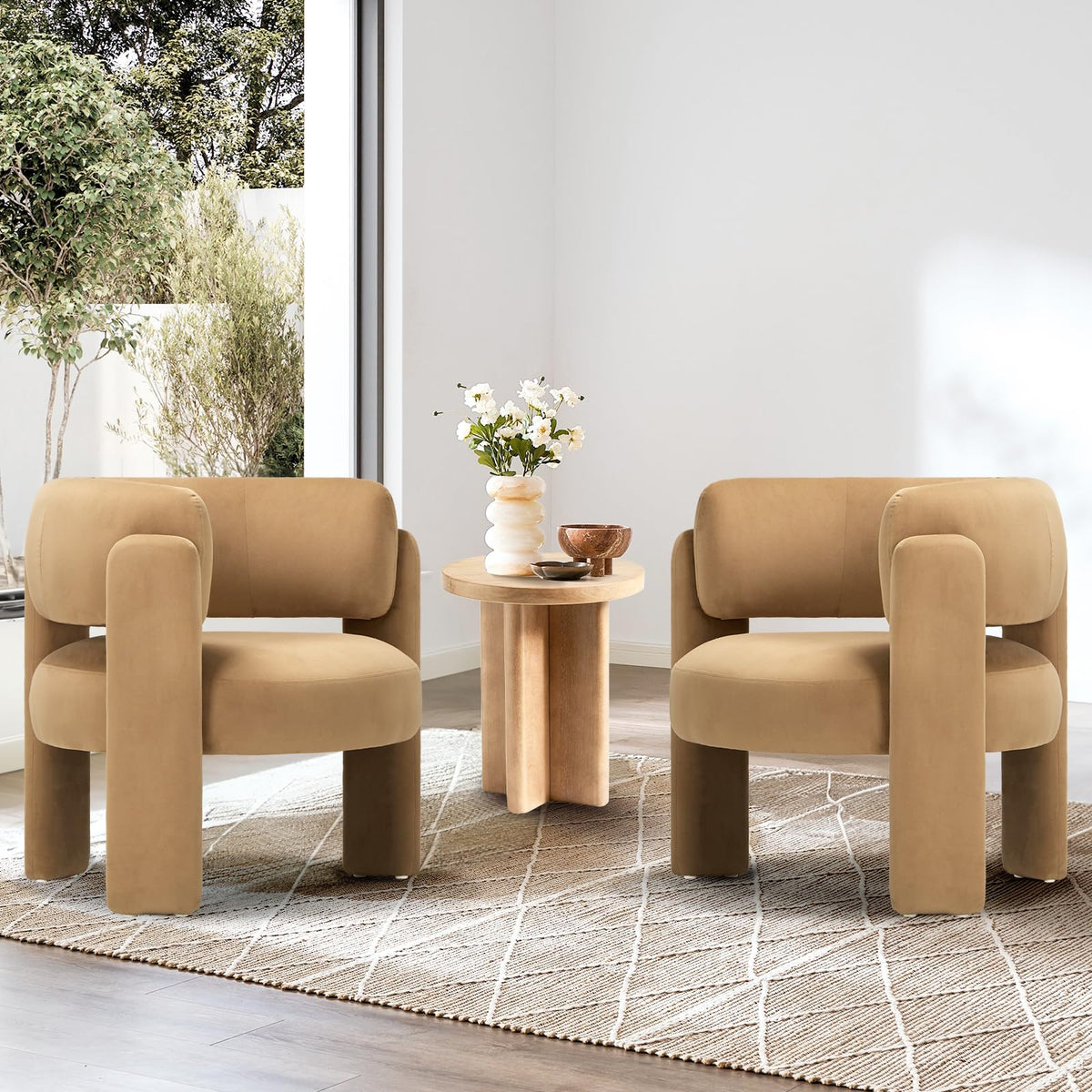 Velvet Barrel Accent Chair – Modern 3-Leg Design