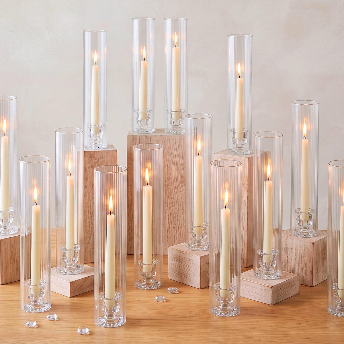 Glass Hurricane Candle Holders – 11.8" Set of 24