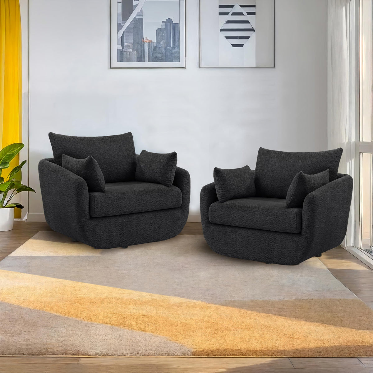 Oversized Swivel Accent Chair – Soft Bouclé Design
