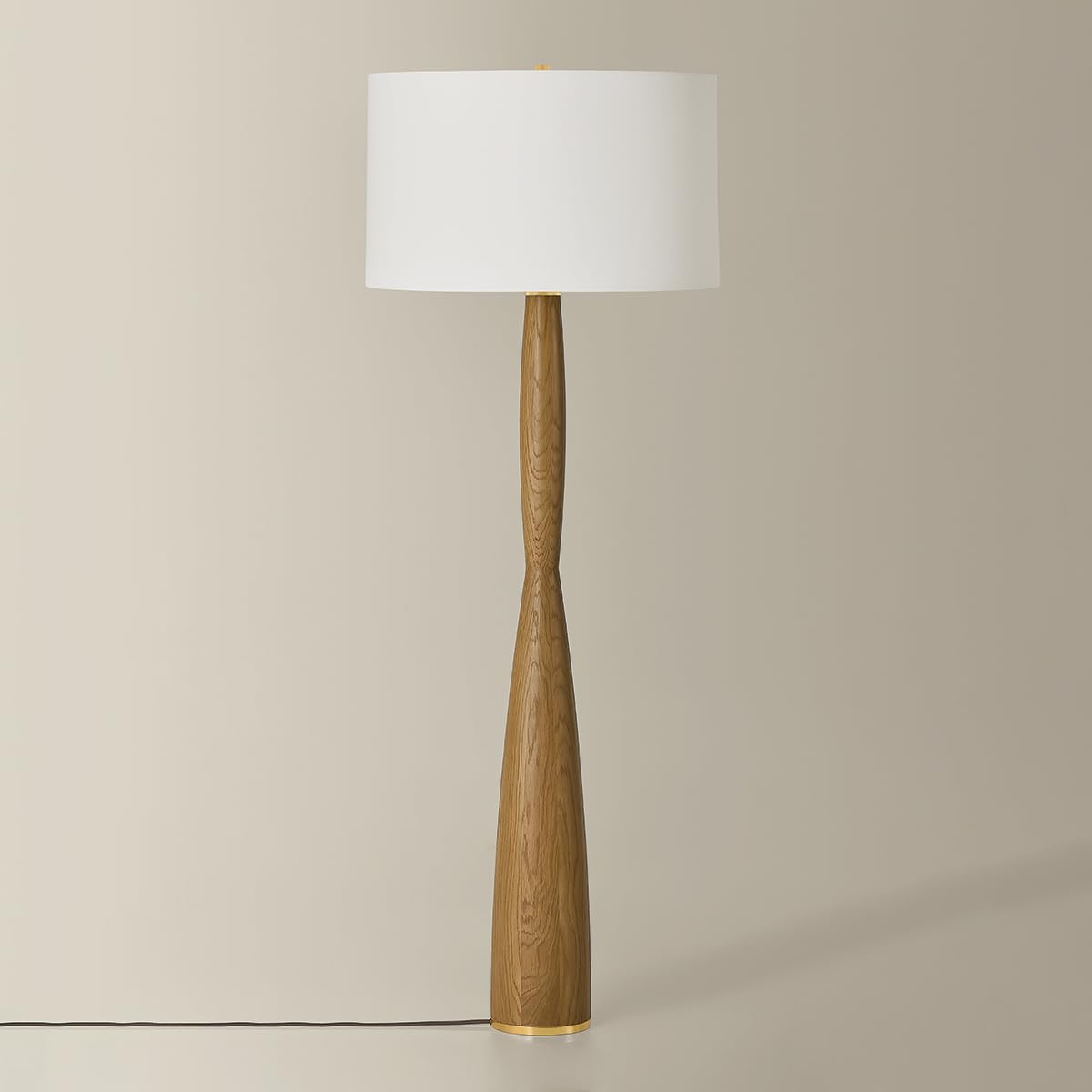 Wood Floor Lamp with Aged Brass Finish