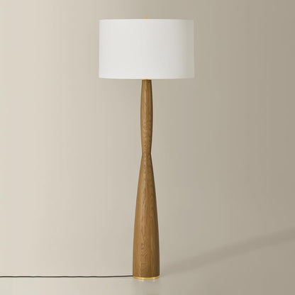 Wood Floor Lamp with Aged Brass Finish