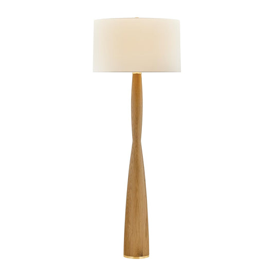 Wood Floor Lamp with Aged Brass Finish
