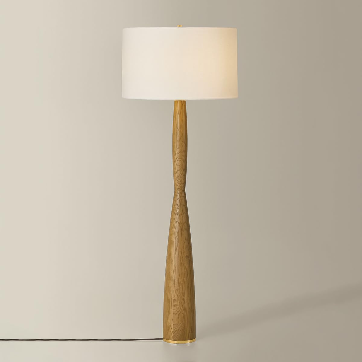 Wood Floor Lamp with Aged Brass Finish