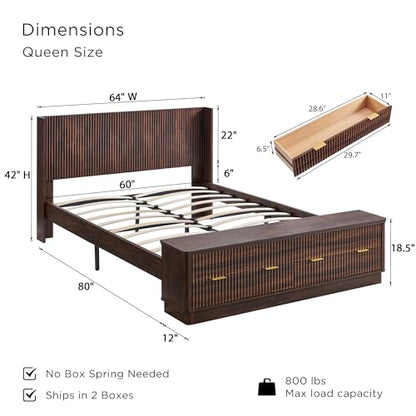 Fluted Platform Bed – Wingback Headboard & Storage