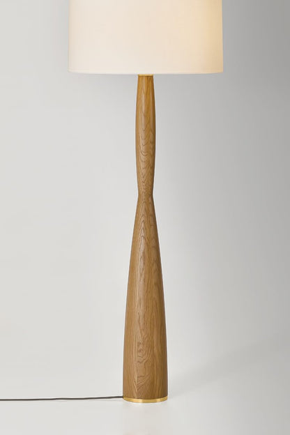 Wood Floor Lamp with Aged Brass Finish