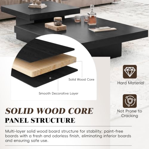 Square Nesting Coffee Tables – Modern Wood Set of 2