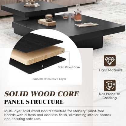 Square Nesting Coffee Tables – Modern Wood Set of 2