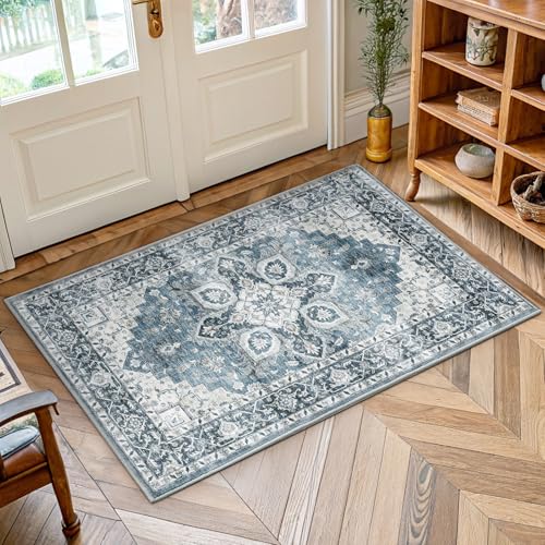 Washable Area Rug with Vintage Low Profile Design