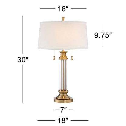 Rolland 30" Large Table Lamps Set of 2 Gold Brass Glass Antique