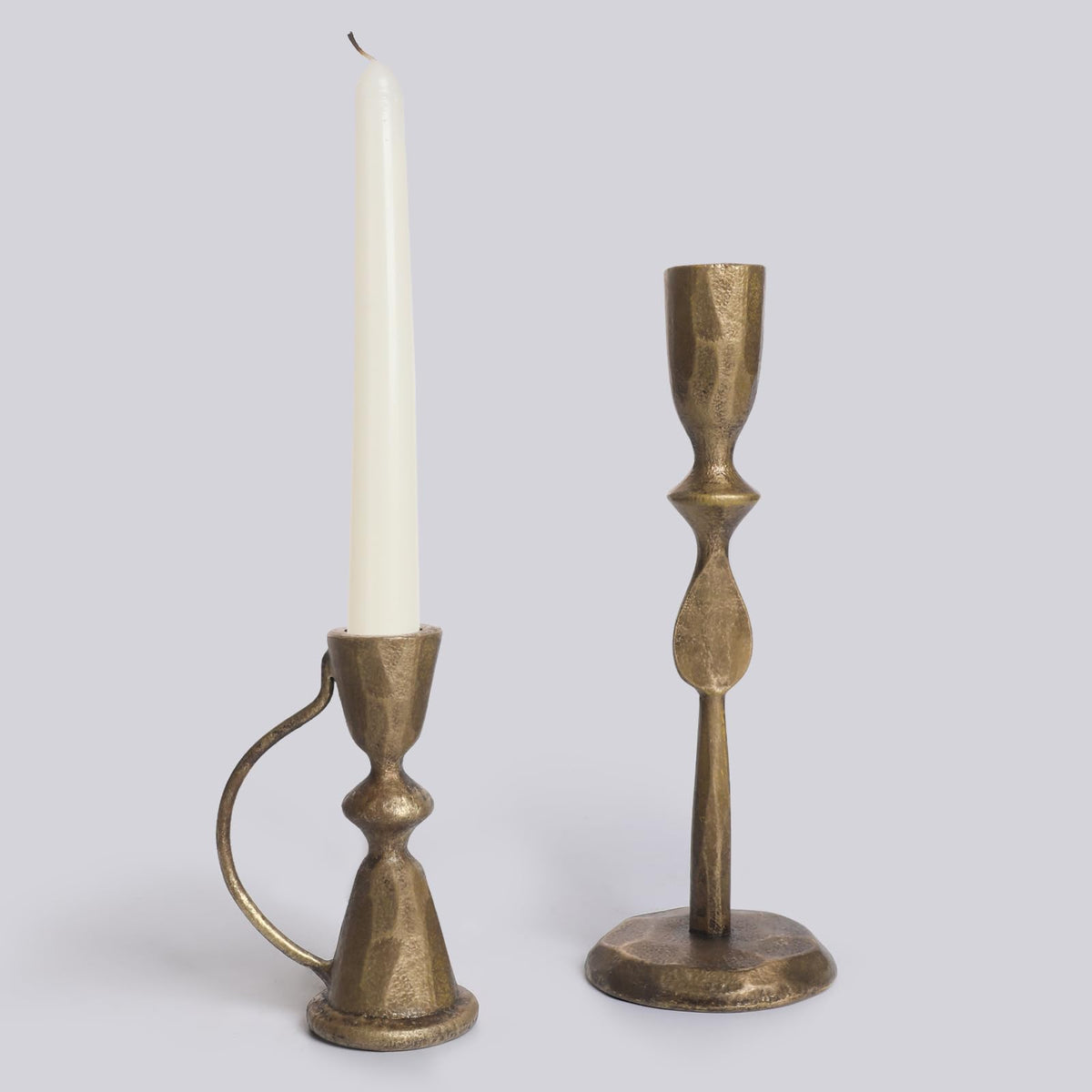 Iron Taper Candle Holders – Antique Brass Set