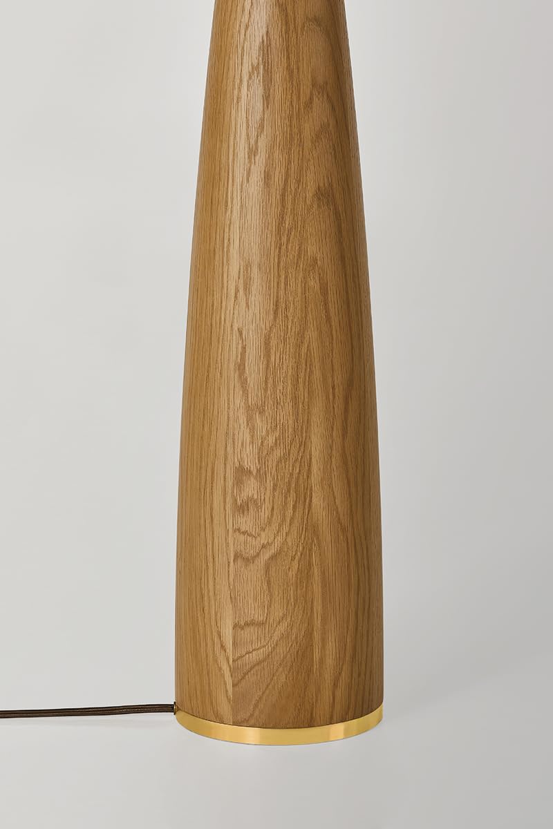 Wood Floor Lamp with Aged Brass Finish