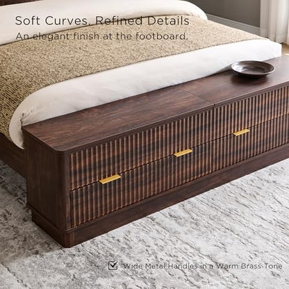 Fluted Platform Bed – Wingback Headboard & Storage