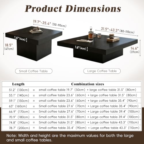 Square Nesting Coffee Tables – Modern Wood Set of 2