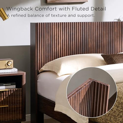 Fluted Platform Bed – Wingback Headboard & Storage