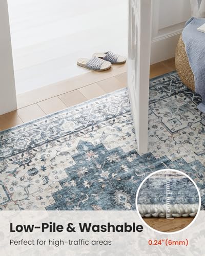 Washable Area Rug with Vintage Low Profile Design