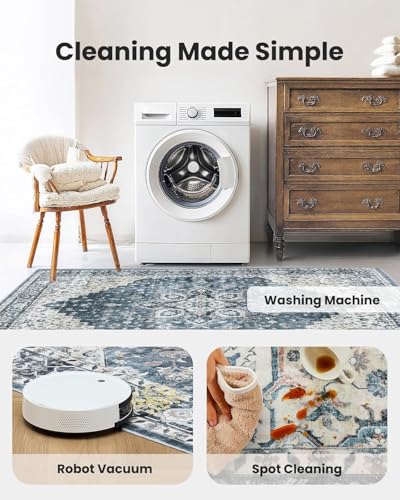 Washable Area Rug with Vintage Low Profile Design