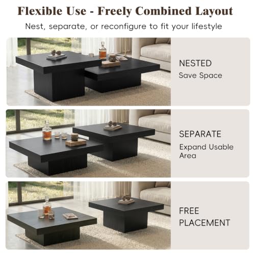 Square Nesting Coffee Tables – Modern Wood Set of 2