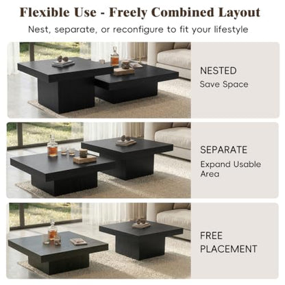 Square Nesting Coffee Tables – Modern Wood Set of 2
