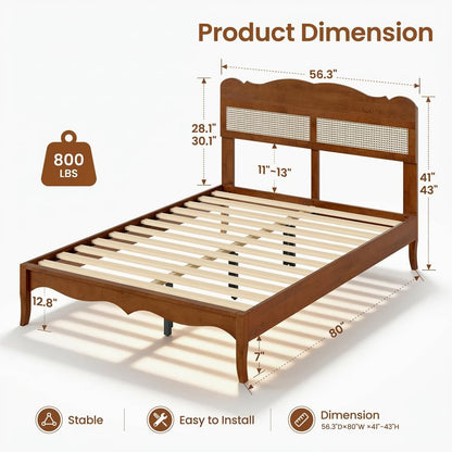 Wood Platform Bed – Rattan Headboard Design
