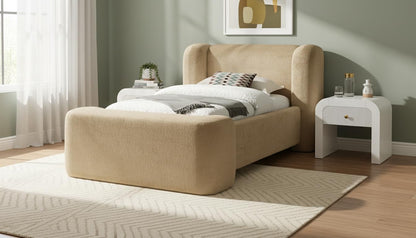 Beige Chenille Full Bed – Modern Upholstered Frame
