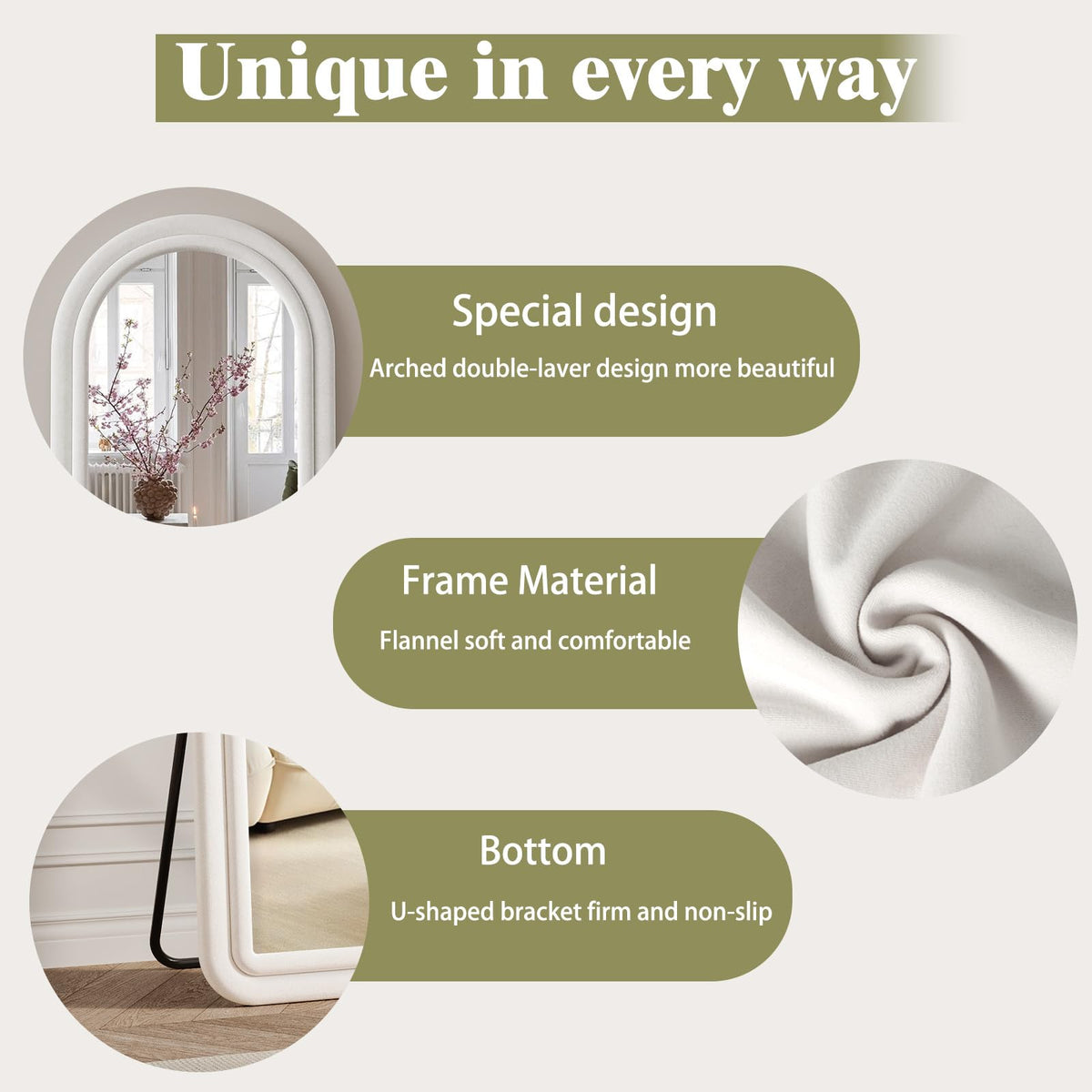 Full-Length Floor Mirror – Soft Flannel Frame