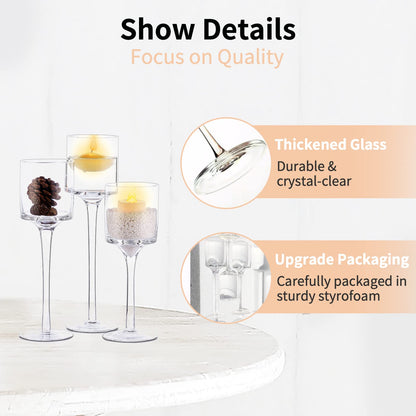 Glass Tealight Candle Holders – Tall Set of 3