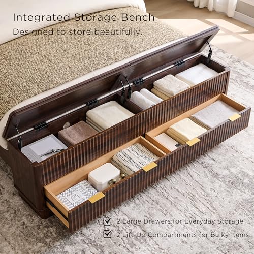 Fluted Platform Bed – Wingback Headboard & Storage