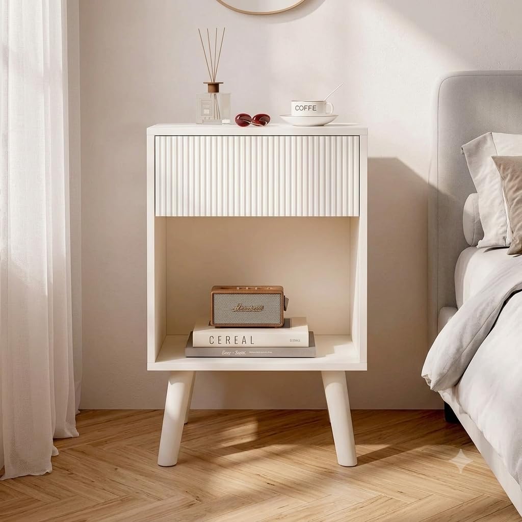 Fluted Nightstands – Modern Storage Set of 2