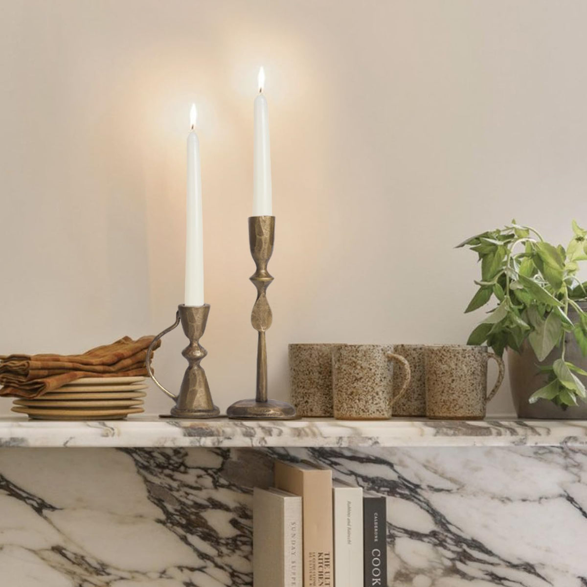 Iron Taper Candle Holders – Antique Brass Set