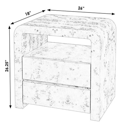 Cora Burl Nightstands with 2 Drawers Set of 2