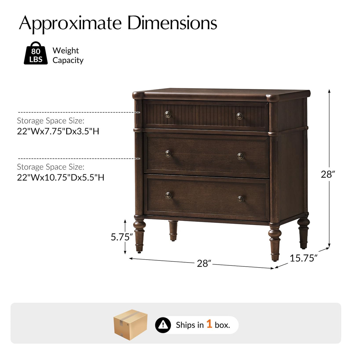 3 Drawer Nightstand with Charging Station