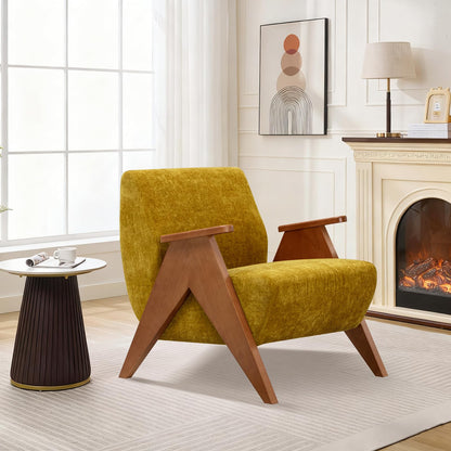 Mid-Century Accent Chair – Upholstered Wood Frame