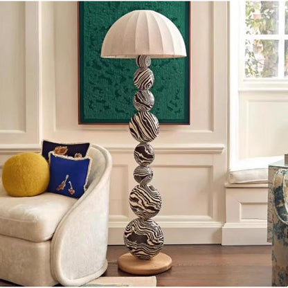 Zebra Pattern Wood Floor Lamp with Linen Shade