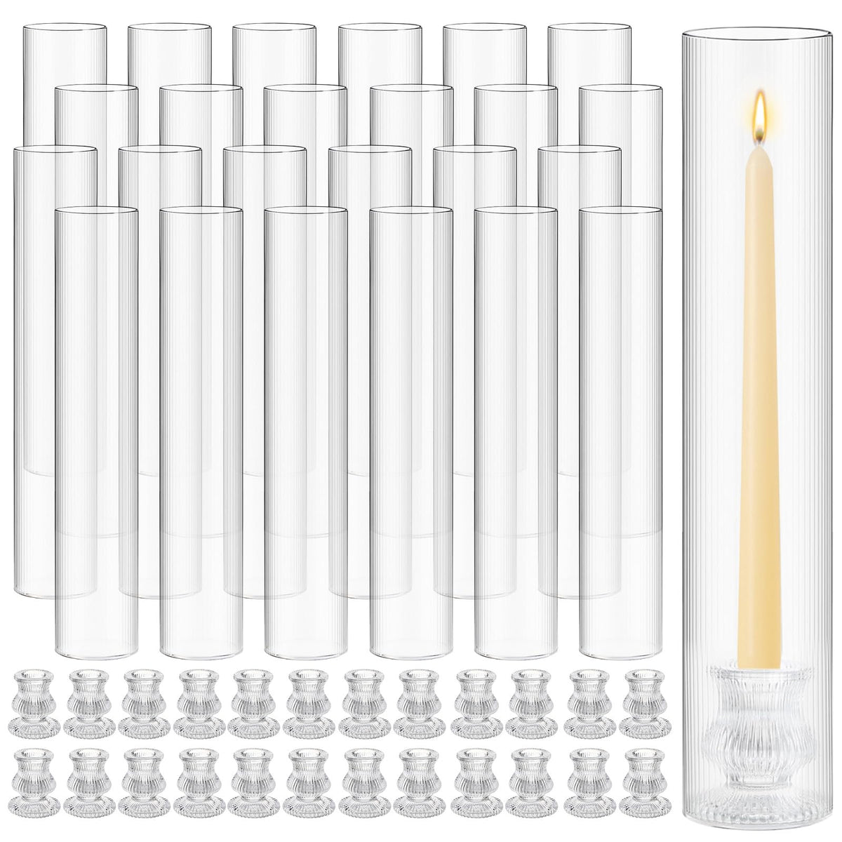 Glass Hurricane Candle Holders – 11.8" Set of 24