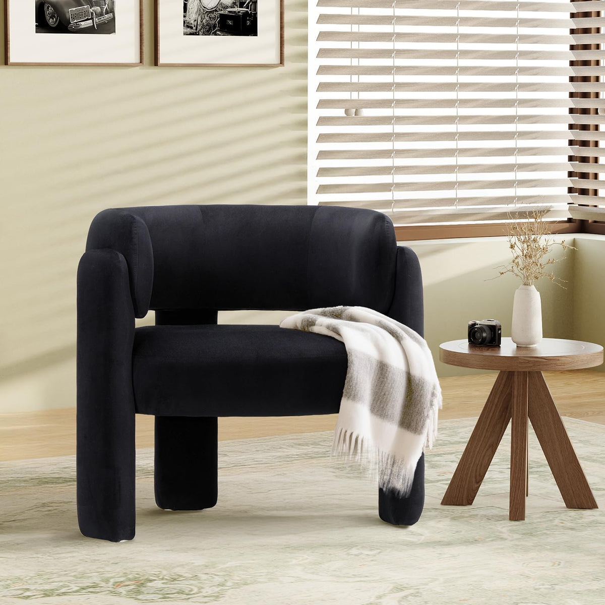 Velvet Barrel Accent Chair – Modern 3-Leg Design