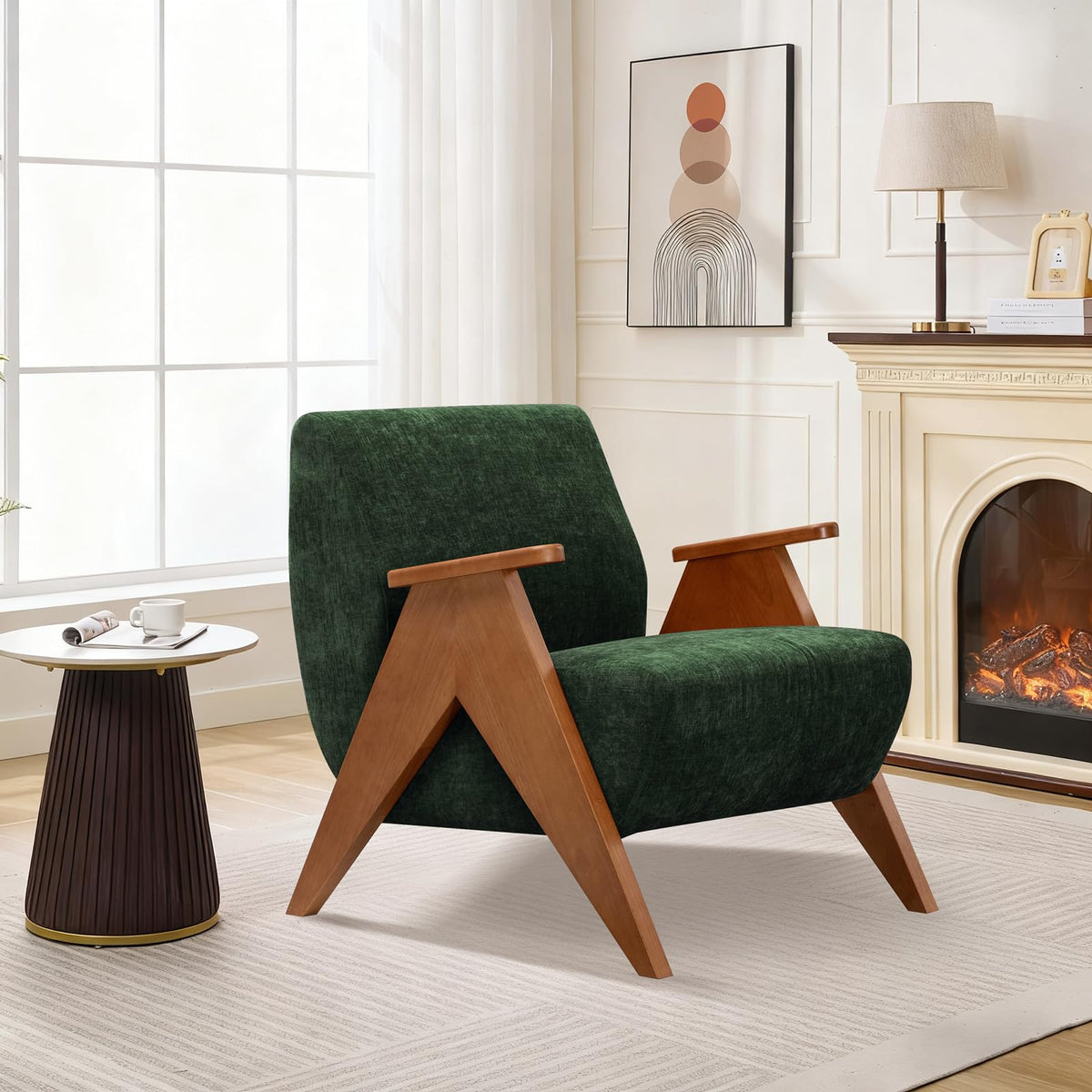Mid-Century Accent Chair – Upholstered Wood Frame