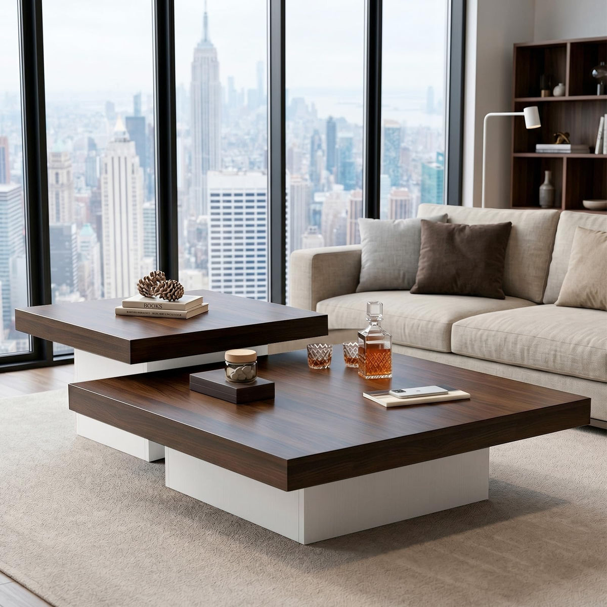 Square Nesting Coffee Tables – Modern Wood Set of 2