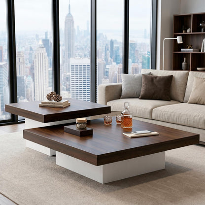 Square Nesting Coffee Tables – Modern Wood Set of 2