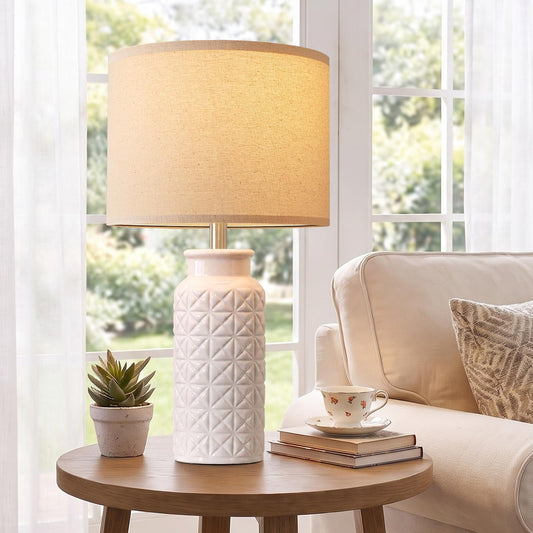 22 Inch White Ceramic Bedside Lamps Set of 2