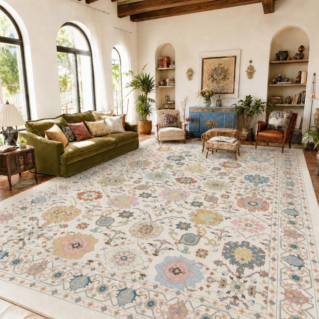 Washable Area Rug with Vintage Low Profile Design