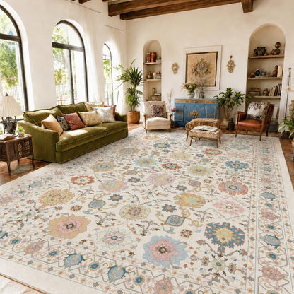 Washable Area Rug with Vintage Low Profile Design