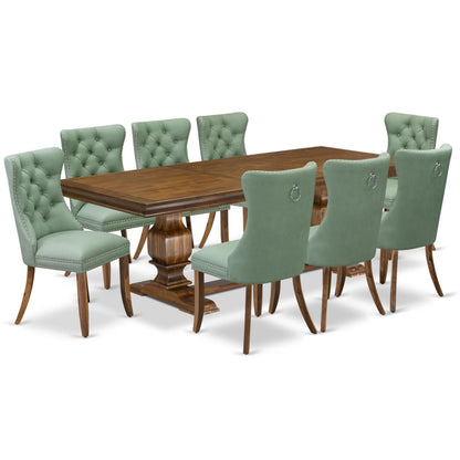 Dining Table Set with Light Beige Fabric Chairs
