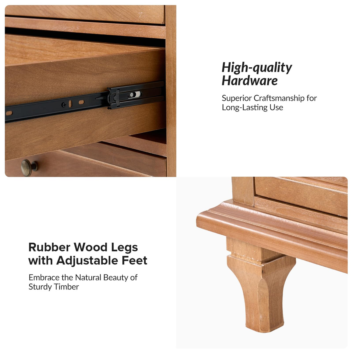 Farmhouse End Table with 3 Drawers and Charging