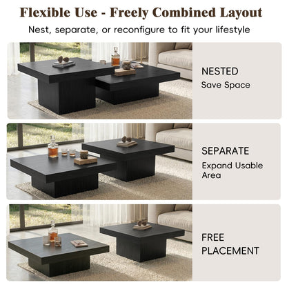 Square Nesting Coffee Tables – Modern Wood Set of 2