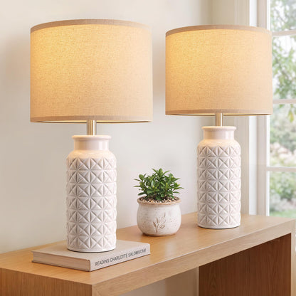22 Inch White Ceramic Bedside Lamps Set of 2