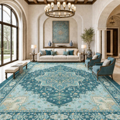 Washable Area Rug with Vintage Low Profile Design