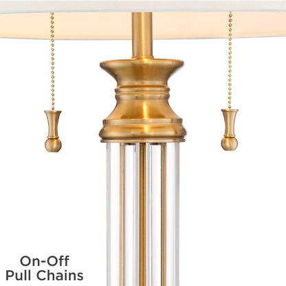 Rolland 30" Large Table Lamps Set of 2 Gold Brass Glass Antique